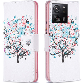 Αναδιπλούμενη θήκη για Xiaomi 13T / 13T Pro / Redmi K60 Ultra, Wallet, colorful tree, λευκή