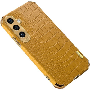 Δερμάτινη θήκη για Samsung Galaxy A35 5G, Crocodile, κίτρινη
