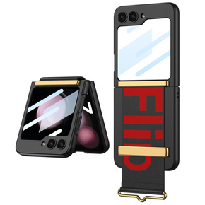 Θήκη για Galaxy Z Flip 5, Strap Cover, Ναυτικό μπλε/πορτοκαλί