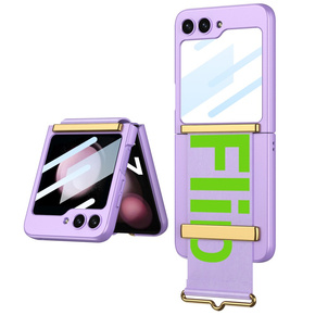 Θήκη για Galaxy Z Flip 5, Strap Cover, μοβ/πορτοκαλί