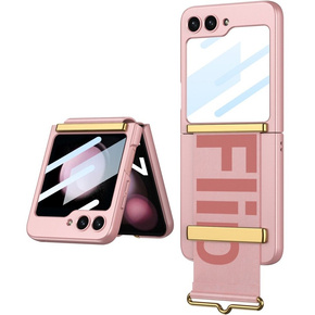 Θήκη για Galaxy Z Flip 5, Strap Cover, ροζ / πράσινο