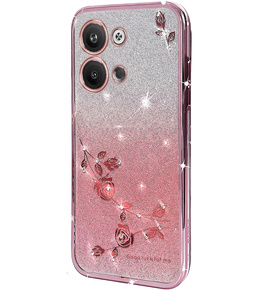 Θήκη για Infinix Note 30 VIP, Glitter Flower, ροζ rose gold