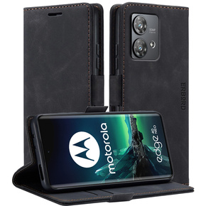 Θήκη για Motorola Edge 40 Neo, ERBORD Vintage, πορτοφόλι με πτερύγιο, μαύρη