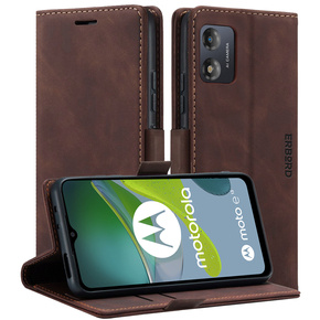 Θήκη για Motorola Moto E13 4G, ERBORD Vintage, πορτοφόλι με πτερύγιο, καφές