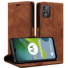 Θήκη για Motorola Moto E13 4G, ERBORD Vintage, πορτοφόλι με πτερύγιο, καφέ