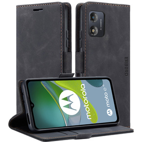 Θήκη για Motorola Moto E13 4G, ERBORD Vintage, πορτοφόλι με πτερύγιο, μαύρη