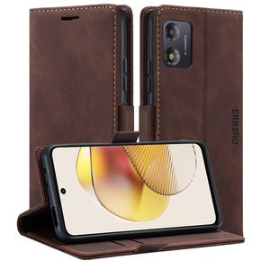 Θήκη για Motorola Moto G73, ERBORD Vintage, πορτοφόλι με πτερύγιο, καφές