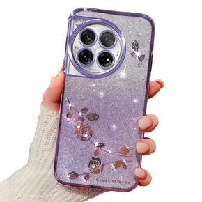 Θήκη για OnePlus 12 5G, Glitter Flower, μωβ