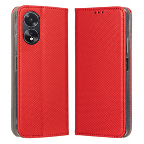 Θήκη για Oppo A18 4G / A38 4G, Smart Magnet, κόκκινη + γυαλί 9H