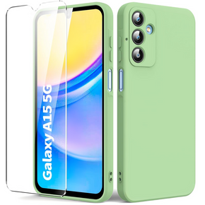 Θήκη για Samsung Galaxy A15, σιλικόνη Lite, πράσινη + γυαλί 9H