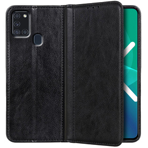 Θήκη για Samsung Galaxy A21S, Wallet Litchi Leather, μαύρη
