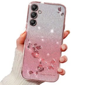 Θήκη για Samsung Galaxy A25 5G, Glitter Flower, ροζ rose gold