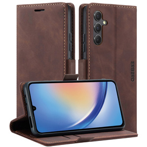 Θήκη για Samsung Galaxy A35 5G, ERBORD Vintage, πορτοφόλι με πτερύγιο, καφές