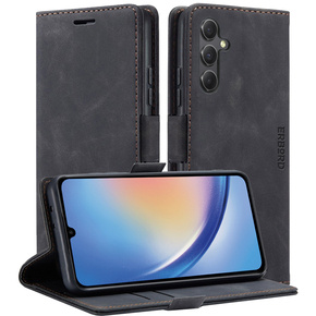 Θήκη για Samsung Galaxy A35 5G, ERBORD Vintage, πορτοφόλι με πτερύγιο, μαύρη