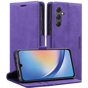 Θήκη για Samsung Galaxy A35 5G, ERBORD Vintage, πορτοφόλι με πτερύγιο, μωβ