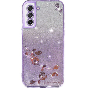 Θήκη για Samsung Galaxy S21 FE, Glitter Flower, μωβ