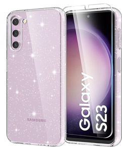Θήκη για Samsung Galaxy S23 γυαλιστερή σιλικόνη, διαφανής + γυαλί 9H