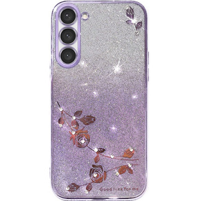 Θήκη για Samsung Galaxy S23+ Plus, Glitter Flower, μωβ