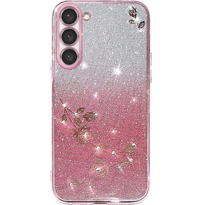 Θήκη για Samsung Galaxy S23+ Plus, Glitter Flower, ροζ rose gold