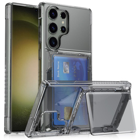 Θήκη για Samsung Galaxy S23 Ultra, Card Holder Kickstand, διαφανής / μαύρη