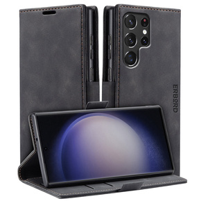 Θήκη για Samsung Galaxy S23 Ultra, ERBORD Vintage, πορτοφόλι με πτερύγιο, μαύρη