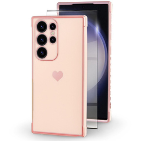 Θήκη για Samsung Galaxy S23 Ultra, Electro heart, ροζ rose gold + Full Glue Ceramic Glass