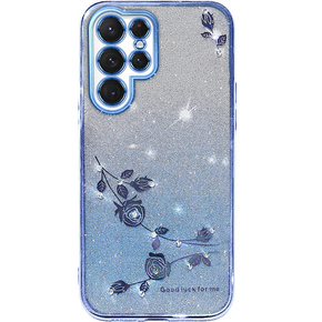 Θήκη για Samsung Galaxy S23 Ultra, Glitter Flower, μπλε