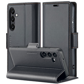 Θήκη για Samsung Galaxy S24, ERBORD Glossy Litchi, πορτοφόλι με πτερύγιο, μαύρη