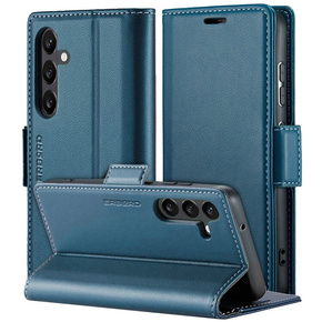 Θήκη για Samsung Galaxy S24, ERBORD Glossy Litchi, πορτοφόλι με πτερύγιο, μπλε