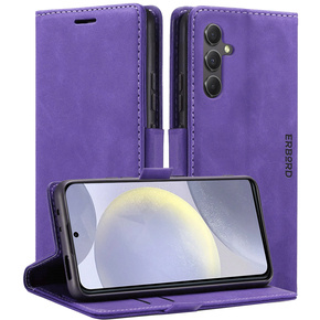 Θήκη για Samsung Galaxy S24+ Plus, ERBORD Vintage πορτοφόλι με πτερύγιο, μωβ