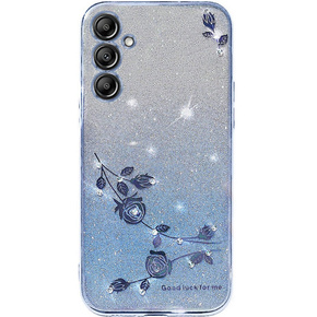 Θήκη για Samsung Galaxy S24+ Plus, Glitter Flower, μπλε