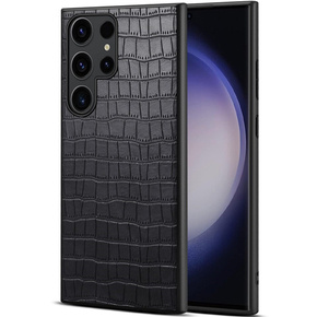 Θήκη για Samsung Galaxy S24 Ultra, κροκόδειλος, δέρμα μαύρη