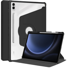 Θήκη για Samsung Galaxy Tab S9 FE+ Plus, με υποδοχή γραφίδας, περιστρεφόμενη κατά 360°, μαύρη