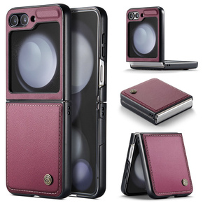 Θήκη για Samsung Galaxy Z Flip6 5G, CASEME Litchi Leather, κόκκινη