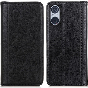 Θήκη για Sony Xperia 5 V, Wallet Litchi Leather, μαύρη