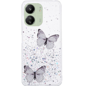 Θήκη για Xiaomi Redmi 13C / Poco C65, Glitter Butterfly, λευκή