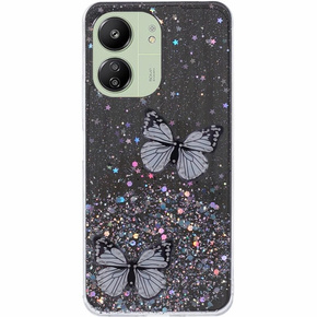 Θήκη για Xiaomi Redmi 13C / Poco C65, Glitter Butterfly, μαύρη