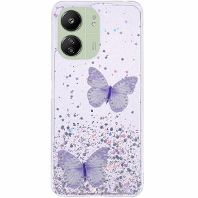 Θήκη για Xiaomi Redmi 13C / Poco C65, Glitter Butterfly, μωβ