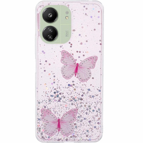 Θήκη για Xiaomi Redmi 13C / Poco C65, Glitter Butterfly, ροζ