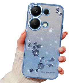 Θήκη για Xiaomi Redmi Note 13 Pro 4G, Glitter Flower, μπλε