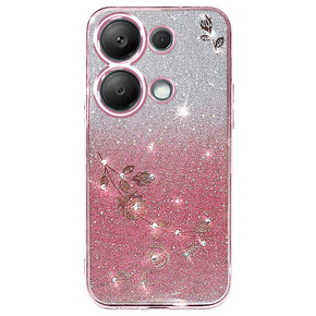 Θήκη για Xiaomi Redmi Note 13 Pro 4G, Glitter Flower, ροζ rose gold