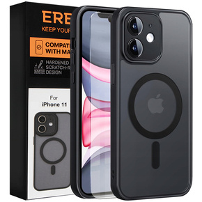 Θήκη για iPhone 11, για MagSafe, ERBORD Μatt Case, μαύρη + Γυαλί οθόνης