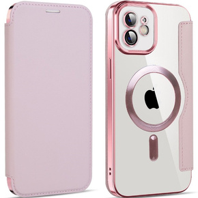 Θήκη για iPhone 11, FlipMag Ασφαλές πορτοφόλι με πτερύγιο RFID, για MagSafe, ροζ rose gold