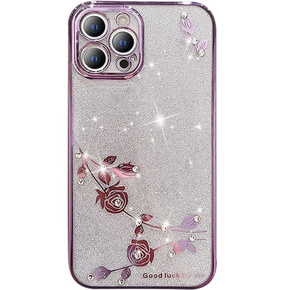 Θήκη για iPhone 12 Pro, Glitter Flower, μωβ