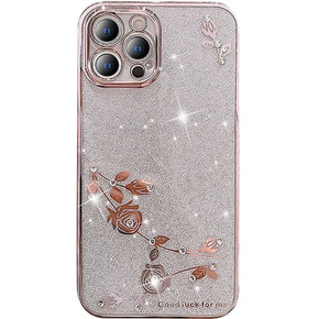 Θήκη για iPhone 12 Pro, Glitter Flower, ροζ rose gold