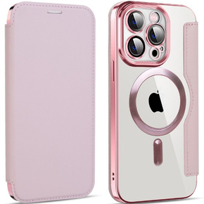 Θήκη για iPhone 13 Pro, FlipMag Ασφαλές πορτοφόλι με πτερύγιο RFID, για MagSafe, ροζ