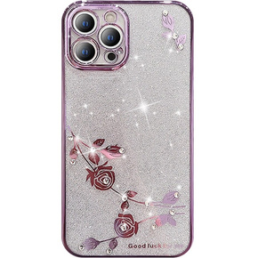 Θήκη για iPhone 13 Pro, Glitter Flower, μωβ