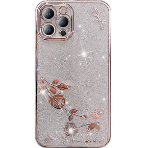 Θήκη για iPhone 13 Pro, Glitter Flower, ροζ rose gold