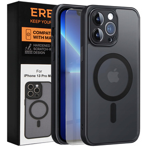 Θήκη για iPhone 13 Pro Max, για MagSafe, ERBORD Μatt Case, μαύρη + Γυαλί οθόνης