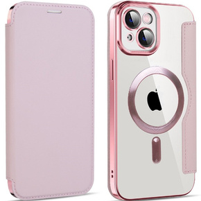 Θήκη για iPhone 14 Plus, FlipMag Ασφαλές πορτοφόλι με πτερύγιο RFID, για MagSafe, ροζ